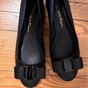 Salvatore Ferragamo Black Flats with Bow Detail